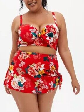 Torrid Plus Size Red Floral Swimsuit Top + Bottom swim Skirt New 3x 4x Womens
